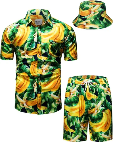 Vista 76 de TUNEVUSE Conjunto de camisas y pantalones cortos hawaianos para hombre, 2 piezas, trajes de playa con estampado de flores, traje tropical de verano