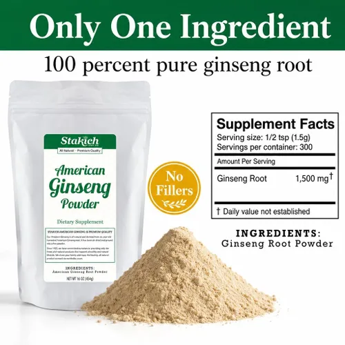 Vista 5 de Stakich Polvo de raíz de ginseng americano, polvo de raíz 100% puro, 1 libra