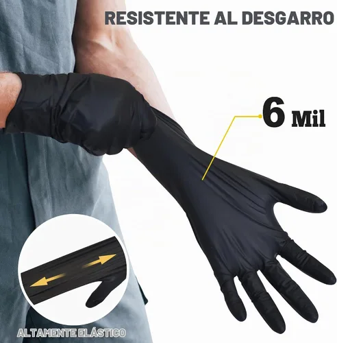 Vista 2 de TitanFlex Guantes desechables de nitrilo para examen, 6 mil, color negro, resistente, sin látex, aptos para alimentos para cocinar
