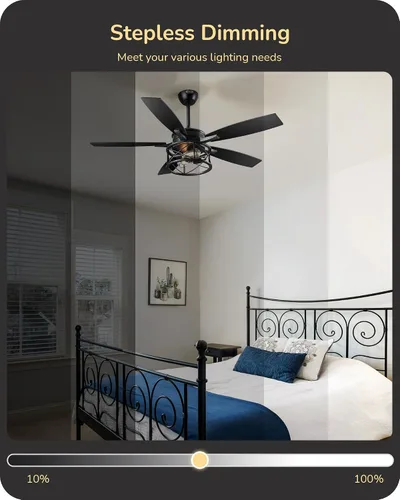 Vista 3 de EDISHINE - Ventilador de techo de granja negro de 42 pulgadas con luces, control remoto, regulable, 6 velocidades, 5 aspas de madera, motor