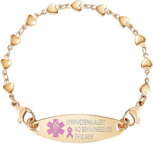 Vista 9 de LinnaLove Pulsera de alerta médica de corazón para mujer, joyería de identificación médica de moda 7-8.5 pulgadas ajustable