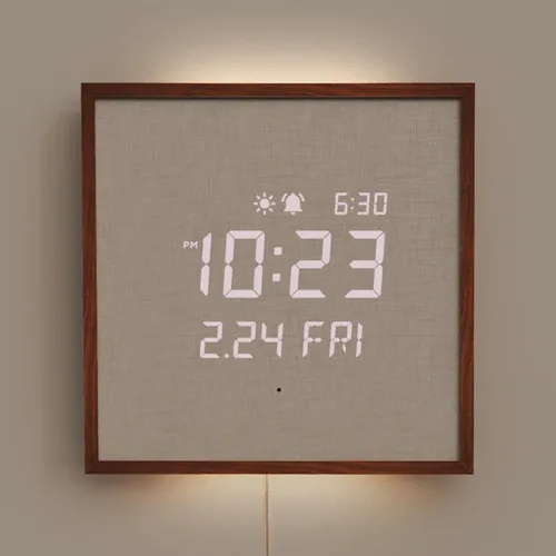 Vista 13 de mooas Reloj de pared LED de luna llena silencioso de madera con control remoto, luz nocturna con retroiluminación, reloj de pared de madera digital