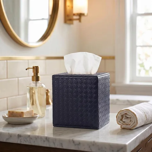 Vista 4 de Cubierta de Caja de Paños Negra, Cuadrada, Soportes de Caja de Paños para Accesorios de Baño