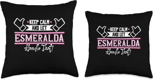 Vista 3 de Funny Outfits & Accessories for Esmeralda Keep Calm and Let Esmeralda Handle That Throw Pillow, 16 x 16 pulgadas, multicolor