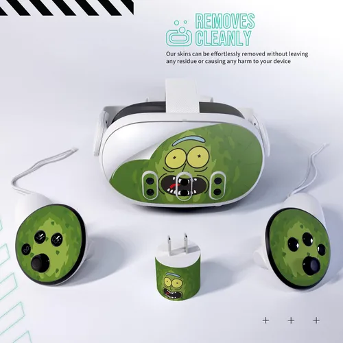 Vista 5 de Kit de adhesivos para la piel fácil de aplicar compatible con Meta Quest 3 - Accesorios Green Pickle Prick VR - Cubierta protectora de realidad