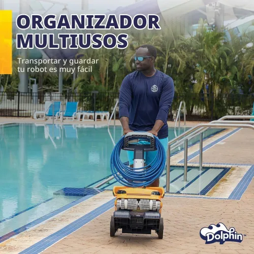 Vista 7 de Dolphin Wave 80 Aspiradora Robótica Automática para Piscinas Incluye Control Remoto y Carrito, Cepillo Limpiador de Línea de Flotación, Ideal