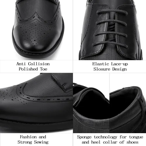 Vista 2 de EliteLand Zapatos de vestir para hombre, zapatos Oxford para hombre, zapatos de cuero elegantes con cordones, zapatos Derby formales casuales