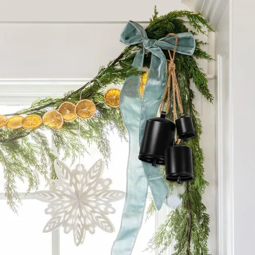 Vista 5 de Campanas decorativas para colgar, estilo moderno, campanas decorativas de Navidad negras elegantes y adornos, juego de 3