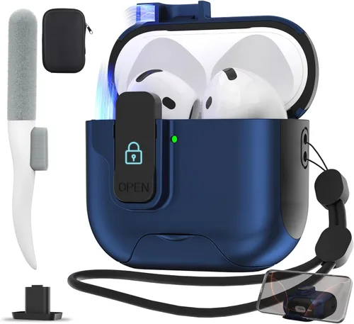 Vista 20 de Maxjoy Funda protectora para AirPods Pro 3 con kit de limpieza, funda rígida militar con bloqueo que absorbe los golpes, azul oscuro