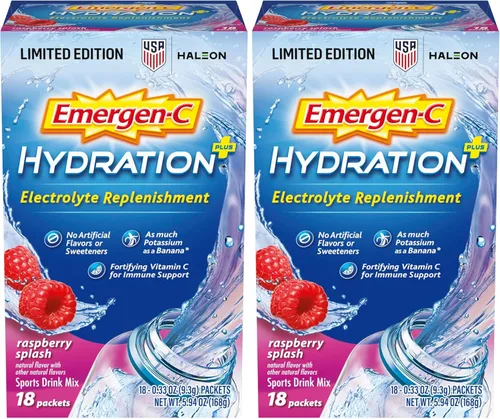 Vista 16 de Emergen-C Hydration+ - Mezcla de bebida deportiva con vitamina C (18 unidades, sabor a frambuesa), reposición de electrolitos, paquetes de polvo