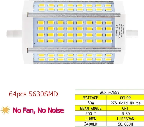 Vista 3 de Bombilla LED R7S J118 T3 de 30 W, luz diurna blanca, base R7S de 4.646 in, equivalente a 300 W, reemplazo LED de doble extremo para bombilla