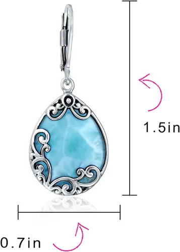 Vista 4 de Aretes colgantes de plata de ley 925 oxidados con diseño de filigrana y piedra natal del oeste de estilo bohemio con piedras natales semipreciosas