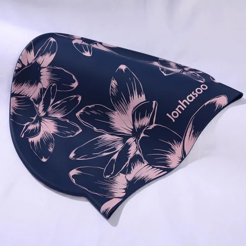 Vista 2 de Jonhosoo - Gorro de natación de silicona para mujer, impermeable, largo, con estampado de flores