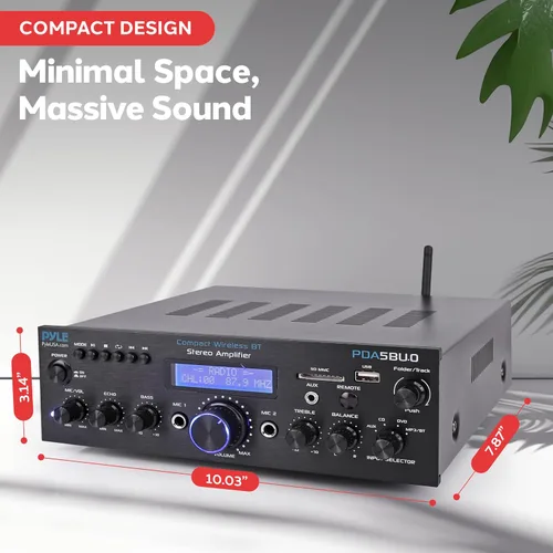 Vista 12 de Amplificador estéreo con Bluetooth de primera calidad, receptor amplificador compacto de 200 W con control remoto, antena FM y puerto USB / AUX