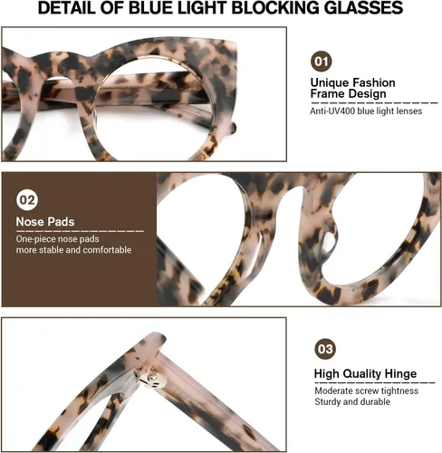Vista 5 de [Usado] VOOGLAM Gafas de bloqueo de luz azul ojo de gato para mujer, gafas de gran tamaño a la moda, Cadence VFP0290