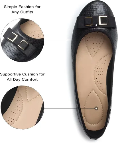 Vista 3 de Samilor Zapatos bajos y elegantes con lazo y puntera redonda para mujer, cómodos y sin cordones