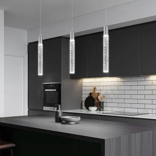 Vista 9 de Iluminación colgante moderna para isla de cocina, lámpara colgante regulable LED con acabado cromado, mini iluminación colgante de cristal