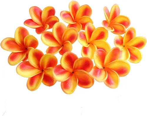 Vista 8 de 10 flores artificiales de plumeria con tallo, albaricoque
