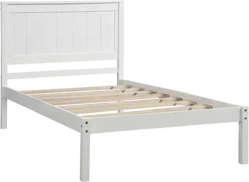Vista 5 de Elegante cama de plataforma de tamaño individual con cabecero, base de cama de plataforma de madera maciza con soporte de listones de madera