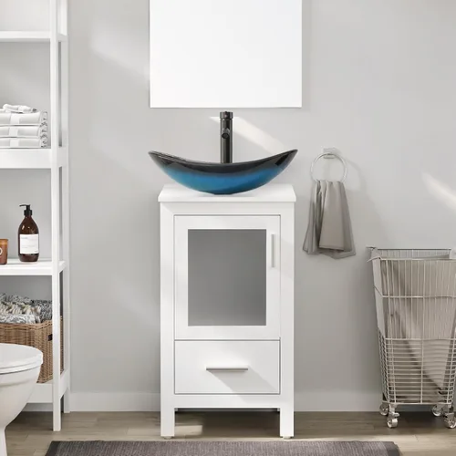 Vista 44 de eclife Armario de tocador de baño moderno de 18 pulgadas con lavabo Redondel negro