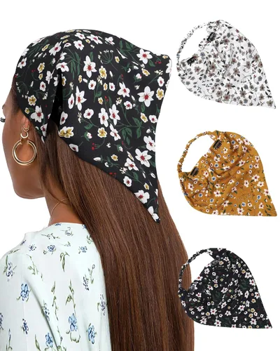 Vista 10 de AWAYTR - 3 diademas elásticas para el cabello para mujer con clip triangular Negro + Rojo + Albaricoque Crema