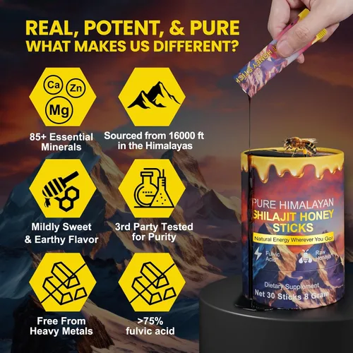 Vista 7 de Palitos de miel Shilajit, barra de miel Shilajit pura del Himalaya para hombres y mujeres, más de 85 minerales traza ayuda a aumentar la energía