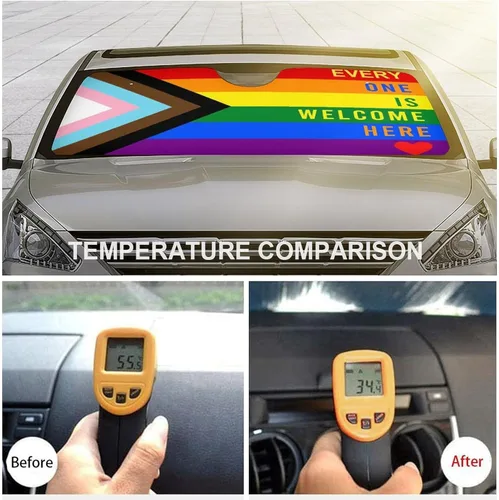 Vista 5 de Progress Pride Flag Rainbow Gay Lesbian Transgender Bisexual LGBTQ Car Windshield Sunshade Front Blocks Window Sun Visor Protector Cover Accessories