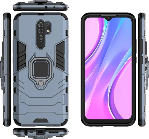 Vista 3 de LuluMain Compatible con funda Xiaomi Mi Redmi 9, soporte de anillo de metal, a prueba de golpes, parachoques duro