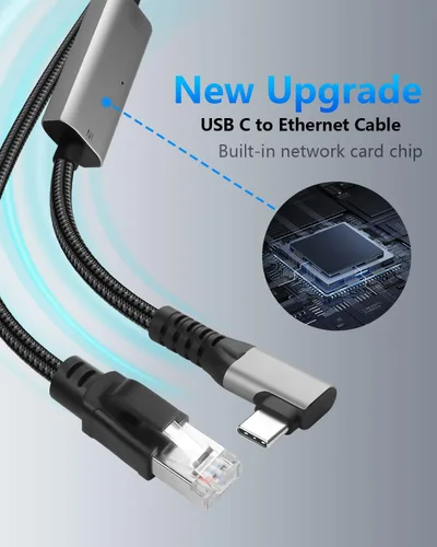 Vista 4 de CERRXIAN Cable Ethernet USB C a 2.5 Gbps de 6.5 pies, LAN Gigabit RJ45 a adaptador USB C de ángulo recto de 90 grados, convertidor de cable de red