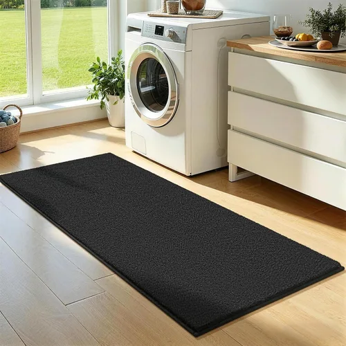 Vista 4 de Vasofe Alfombra de pasillo negra de 2 x 4 pulgadas, alfombra antideslizante de espuma viscoelástica gruesa para interiores, para guardería Negro