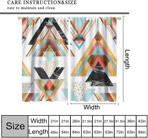 Vista 174 de Cortinas con patrón geométrico tribal, estilo suroeste, azteca, rústico, occidental, nativo americano, opacas, con bolsillo para barra, decoración
