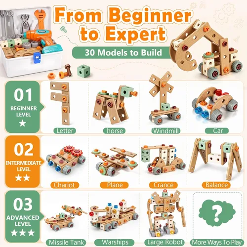 Vista 2 de Kids Tool Set with Drill & Toolbox, 160PCS STEM Construction Building Toys