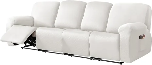 Vista 28 de vctops Funda reclinable con diamantes de 4 piezas, funda elástica para sofá reclinable de 1 plaza, protector suave y sólido para muebles con correa