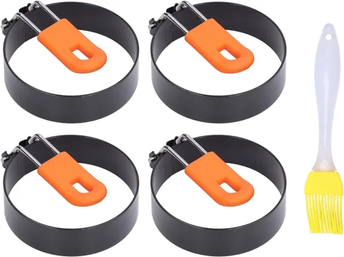 Vista 3 de Haofy Egg Rings 4Pcs Stainless Steel Silicone Non Stick Fried Egg for Breakfast Hamburger Patty, Heat Insulation Handle Easy Demolding with Cleaning