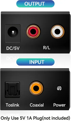 Vista 3 de Adaptador de convertidor de audio estéreo analógico coaxial óptico digital a analógico con cable óptico RCA, adaptador no incluido