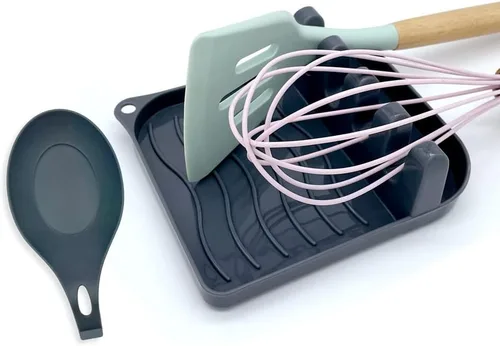 Vista 9 de Paquete de 2 cucharas para múltiples utensilios con almohadilla de goteo, antideslizante, resistente al calor, soporte para cuchara de cocina