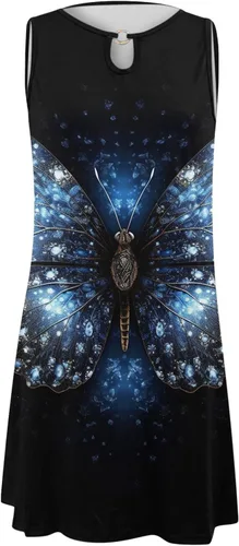 Vista 2 de Vestidos largos para mujer, cómodo, moderno, estampado floral, cubierta de cuello redondo, sin mangas, vestido inteligente