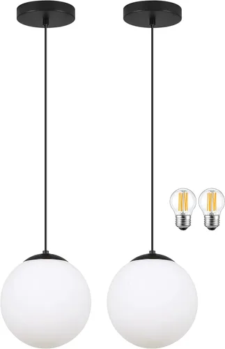Vista 21 de KoKo&Yukina Luces colgantes modernas de globo de vidrio dorado de 6 pulgadas, paquete de 2 lámparas colgantes de vidrio transparente de mediados