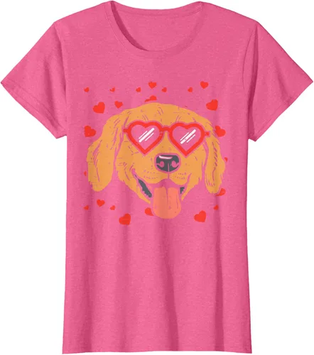Vista 99 de Golden Retriever cara corazón gafas día de San Valentín perro regalo camiseta Negro