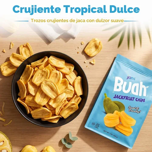 Vista 3 de Chicles de Jaca 7 Oz Jans Buah - Chips de Jaca Secas, Snack de Fruta Sin Gluten, Experiencia Auténtica de Fruta, Fruto de Jaca Seco, Deshidratado