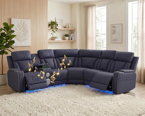 Vista 10 de Sofá seccional reclinable eléctrico con asiento de cine en casa con LED y puerto USB L Shaped Reclining Couch with Reading Lamp, Cup Negro