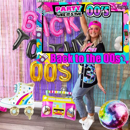 Vista 2 de JeVenis Regreso a los años 00 Fiesta Photo Booth Props Marco Back to 00s Fiesta Decoración Temprano 2000s tema Hip Hop tema telón de fondo Hip Hop