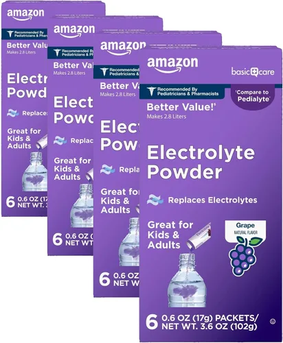 Vista 8 de Amazon Basic Care - Paquetes de electrolitos en polvo para rehidratación para niños y adultos, sabor uva, 6 unidades (paquete de 1)
