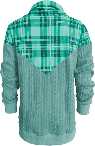 Vista 5 de Womens Texture Hooded Sweatshirt Plaid Patchwork Hoodie Long Sleeve Fashion Tops Cowl Neck Scuba Pullover Shirts