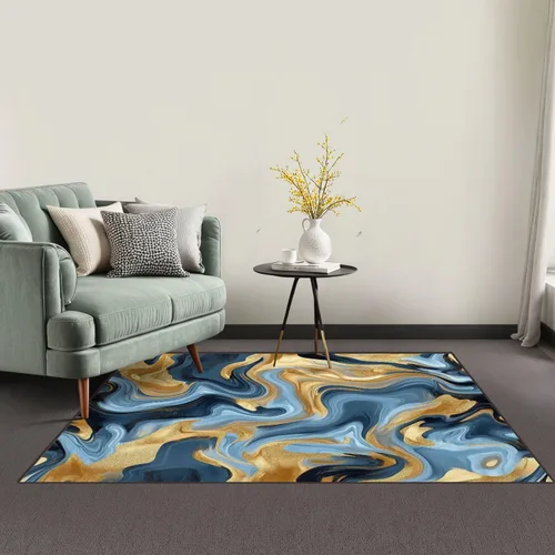 Vista 2 de 32"x 48" Boho Area Rugs Marble Texture Seamless Pattern Silver Gold Grey Blue Black Abstract Washable Low Pile Carpet Non Slip Floor Mat Soft for