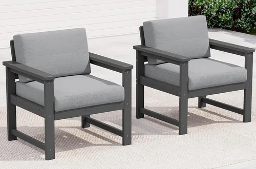 Vista 63 de SERWALL Juego de sofá de 2 piezas de sillón Adirondack acolchado de Marco negro/cojín gris