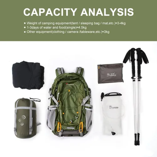 Vista 8 de Mochila de senderismo MOUNTAINTOP de 40 L, mochila ligera para exteriores Verde militar