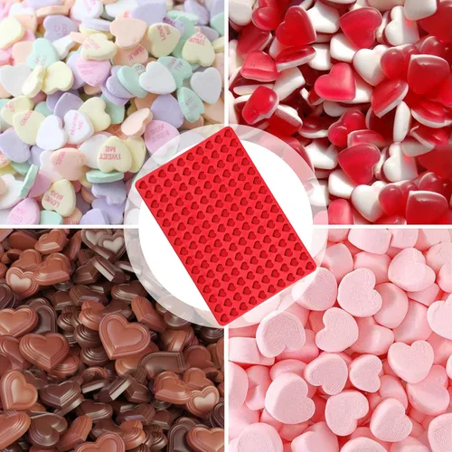 Vista 2 de Webake Mini molde de corazón, 150 cavidades, molde de silicona para gomitas, dulces, chocolate, bandeja para hornear para golosinas caseras, Día