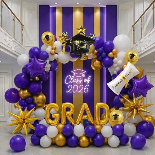 Vista 8 de Kit de arco de guirnalda de globos de graduación de 120 piezas con certificado de graduación, gorro de graduación, letra, globos de Mylar