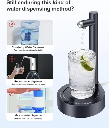 Vista 3 de Dispensador de agua de escritorio para botella de 5 galones, bomba de agua eléctrica portátil pequeña para jarra de 5 galones para el hogar, Azul